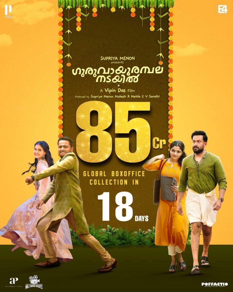 GuruvayoorAmbalanadayil 20 Days Kerala Gross, GuruvayoorAmbalanadayil Boxoffice Collections, Prithviraj Sukumaran Movie collections, Basil joseph, Nikhila Vimal