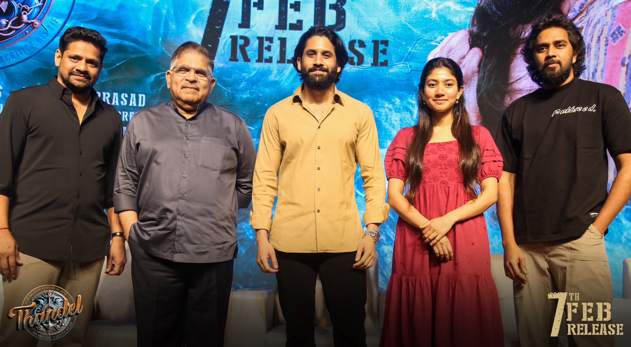 Thandel Movie Release Date press Meet, Naga Chaitanya Movie Thandel Release date, Naga Chaitanya and Sai Pallavi Images at Thandel event, Thandel Movie Update